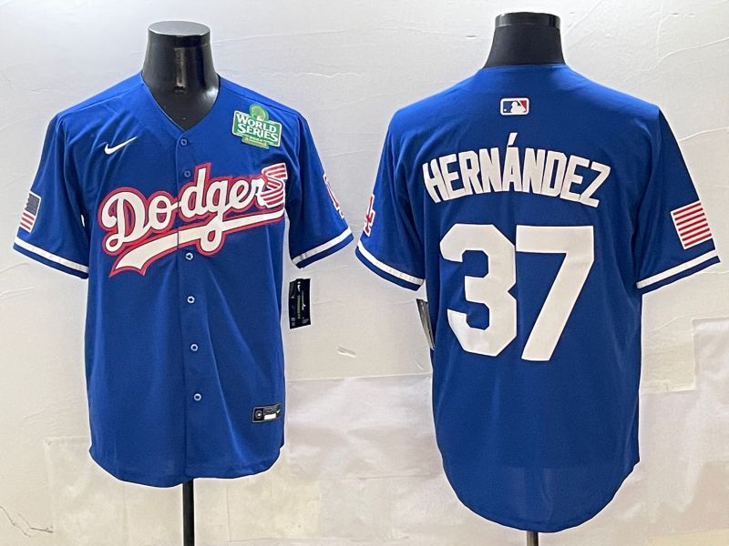 Men Los Angeles Dodgers 37 Hernandez Blue Second generation Joint Name Nike 2025 MLB Jersey style 7